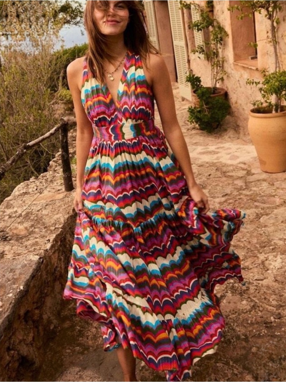 Boden Serena Tie Chevron Maxi Dress - Multicolor